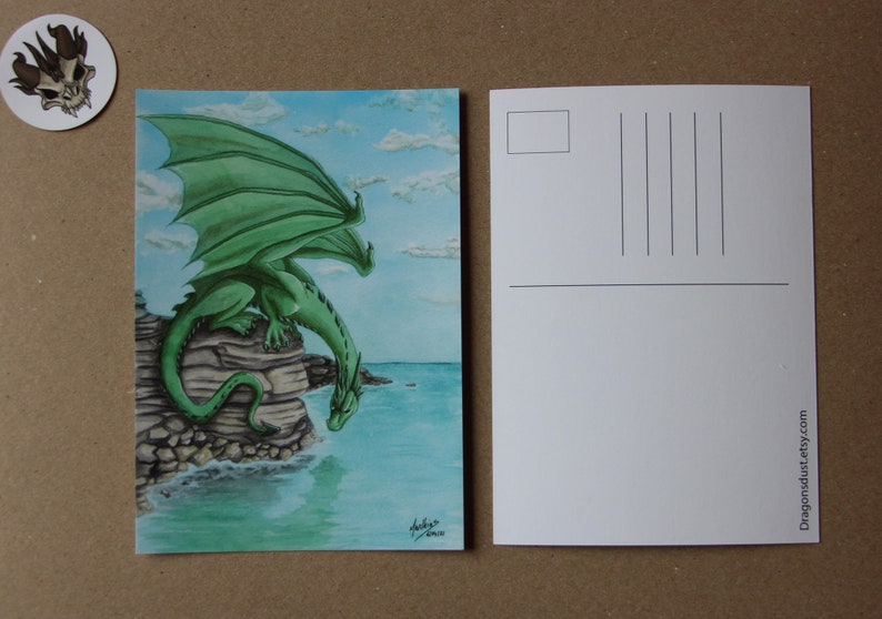 Green Dragon overlooking the sea Postcard Print image 3