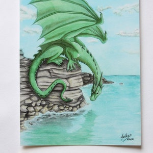 Green Dragon overlooking the sea Postcard Print image 2