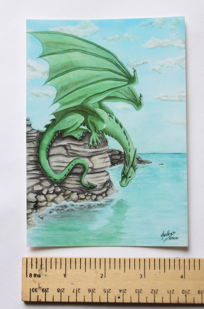 Green Dragon overlooking the sea Postcard Print image 2