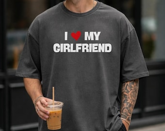 Camiseta "Amo a mi novia", divertida camiseta para novio, linda camiseta de relación para hombres, regalo de San Valentín para él, camiseta para parejas