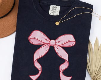 Pink Bow Shirt, Coquette Bow T Shirt for Women, Cute Girly Graphic Tee, Valentine Aesthetic Shirt, Soft Girl Outfit
