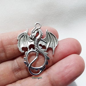 Silver Dragon Charm, dragon charm, wdragon pendant charm, dragon 27x34mm 5pcs image 2