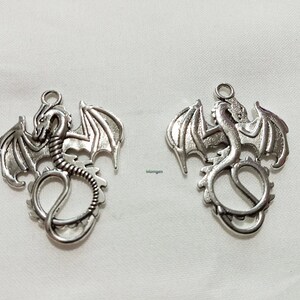 Silver Dragon Charm, dragon charm, wdragon pendant charm, dragon 27x34mm 5pcs image 4