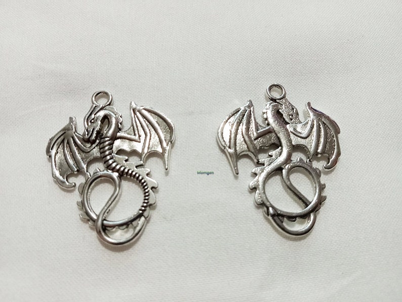 Silver Dragon Charm, dragon charm, wdragon pendant charm, dragon 27x34mm 5pcs image 4