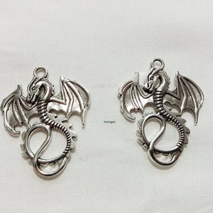 Silver Dragon Charm, dragon charm, wdragon pendant charm, dragon 27x34mm 5pcs image 3