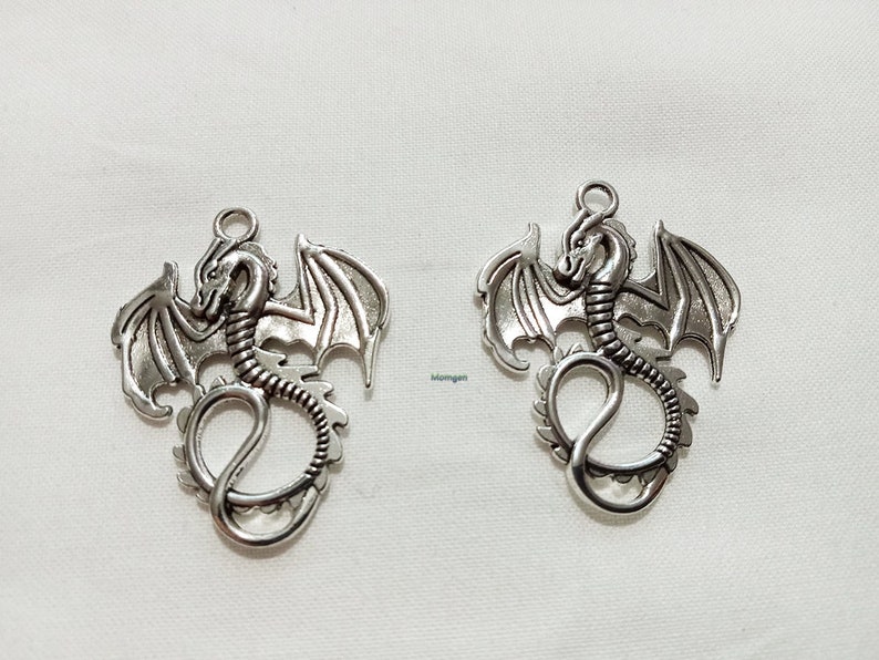 Silver Dragon Charm, dragon charm, wdragon pendant charm, dragon 27x34mm 5pcs image 3