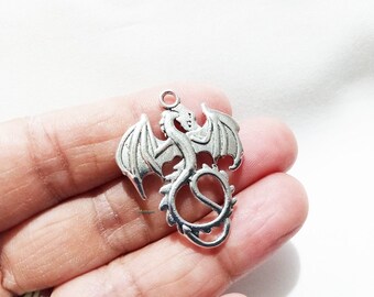 Silver Dragon Charm, dragon charm, wdragon pendant charm, dragon  27x34mm - 5pcs