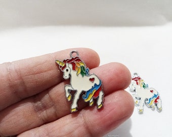 Cute Unicorn Pendant Charm, Colorful rainbow unicorn charm, unicorn charm - 4pcs