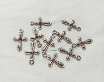 10 Sword Shaped Rhinestone Cross Charms , Silver Cross Charm, Cross Charms, Cross Earrings, Cross Necklace