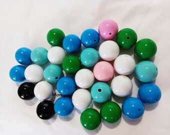 31pcs mixed 20mm Blue chunky beads, chunky beads, 20mm acrylic chunky beads, bubble gum beads, chunky beads