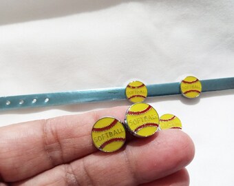 Softball Slider Charms, Slider charm, Softball charm , fits 8mm wristband for bracelet  - 10pcs