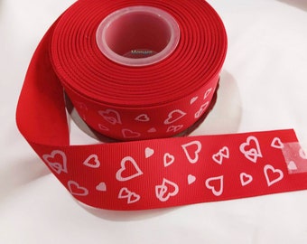 1.5" Red Heart Grosgrain Ribbon, Ribbon for Bows, Hair Bows, Gift Wrap, Heart Ribbon, Heart Hair Bows, Heart Bows