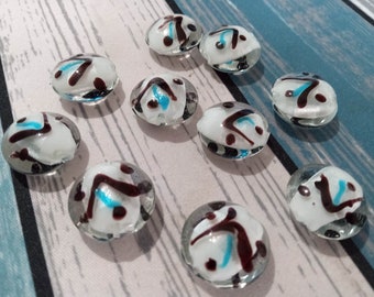 10pcs 20mm white pattern handmade glass lampwork beads