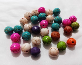 32pcs Bulk 10mm color Dyed Turquoise Round Beads