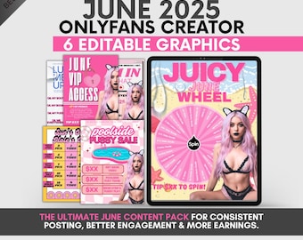 Plantillas de OnlyFans para junio: Juego de ruleta, creador de contenido para adultos (Canva, descarga digital)