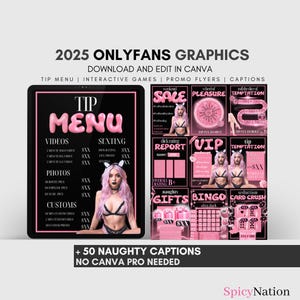 Onlyfans 2025 Template Bundle | Onlyfans Tip Games, Onlyfans Graphics, Y2K Onlyfans, Canva Editable, OF Fansly Snap Script, Black and Pink