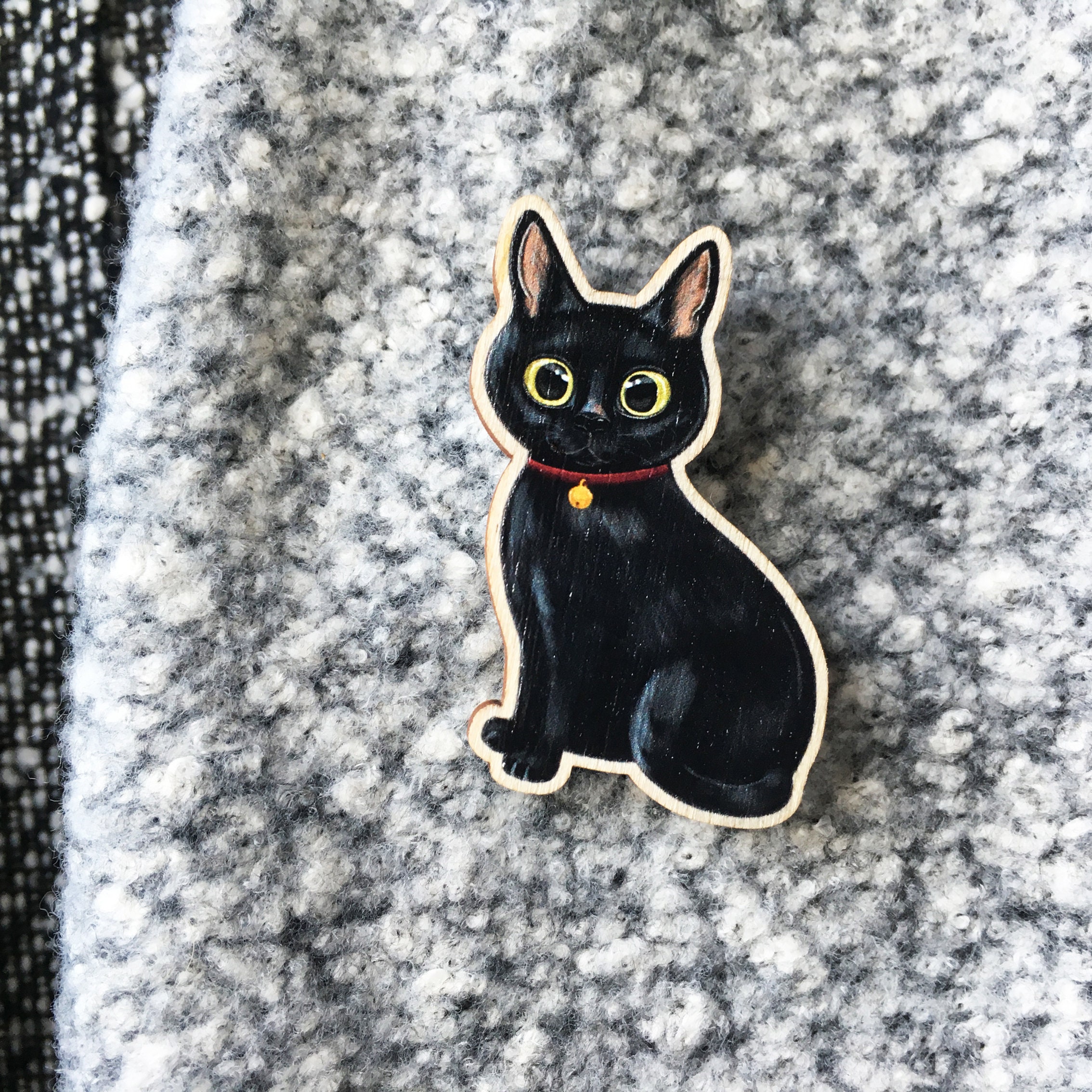 Handmade Wooden Black Cat Lucky Cat Pin Brooch | Etsy