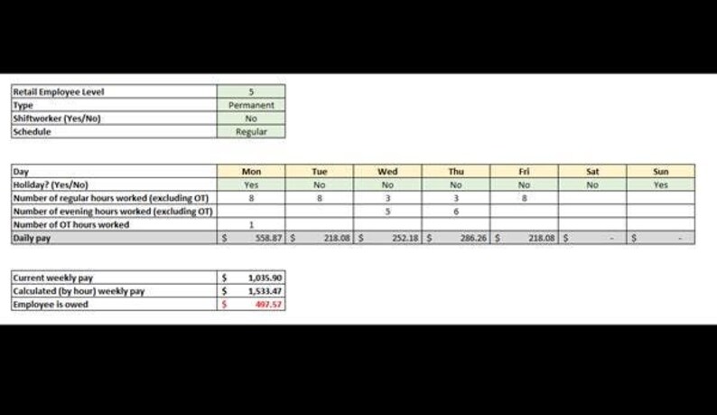 Weekly Paid Excel Weekly Payroll Calculator With Shift Schedule and Overtime - Etsy