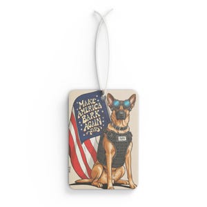 Patriotic Dog Air Freshener, Funny Car Decor, Military Pet Lover Gift, USA Flag Theme, Unique Car Accessory, Belgian Malinois