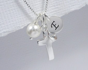 Confirmation Gift, Baptism Gift, Personalized Cross Necklace, Sterling Silver Cross Necklace, Tiny Cross Necklace,  Goddaughter Gift