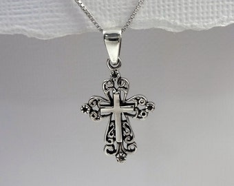 Cross Necklace, Sterling Silver Cross Necklace, Christening Gift, Confirmation Gift Necklace, Christmas Gift,  First Communion Gift Necklace