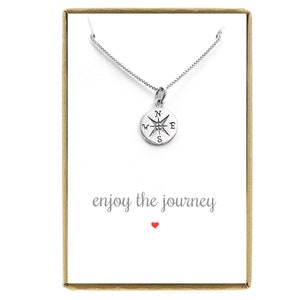 Tiny Sterling Silver Compass Necklace, Enjoy the Journey, Gift for Graduate, Gift for New Bride, Graduate Gift Necklace, Travel Necklace