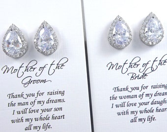 Stud Crystal Earrings, Mother of the Groom Gift, Stud Clear Crystal Pear Earrings Mother of the Bride Gift Earrings, Stepmother Gift