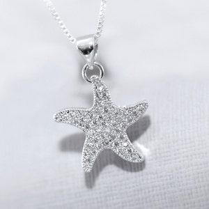 Beach Wedding Necklace, Pave CZ Starfish Necklace Chain, Bridesmaid Gift, Starfish Necklace, Beach Necklace