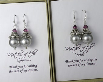 Purple Earrings, Light Gray and Purple Earrings, Purple Wedding Earrings, Mother of the Bride Gift Earrings, Mother of the Groom Gift