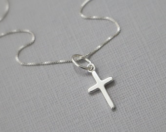 Silver Cross Necklace, Sterling Silver Cross Necklace, Tiny Simple Cross Necklace, Baptism Necklace, Tiny Cross Necklace, Christmas Gift