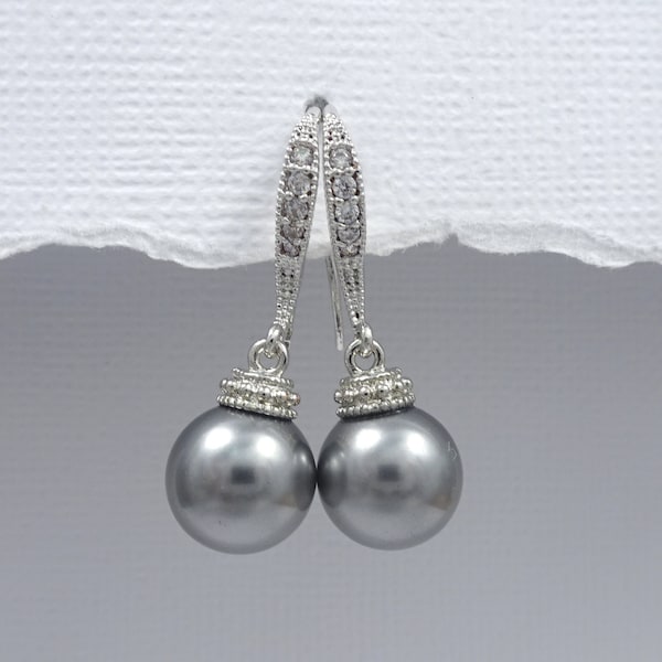 Grey Pearl Earrings, Bridesmaid Earrings, Grey Wedding Earrings, Bridesmaid Gift Earrings, Wedding Earrings, Grey Pearl Bridal Earrings