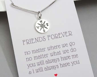 Tiny Sterling Silver Compass Necklace, Best Friend Gift Necklace, Graduation Gift Necklace, Graduate Gift, Friendship Necklace