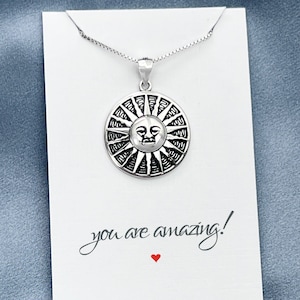 Sterling Silver Sun Pendant Necklace, Inspirational Gift, Motivational Present
