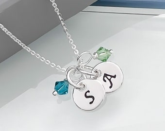 Sterling Silver Initial Necklace for New Mom Baby Shower Gift for Mom Birthday Birthstone Necklace Mother's Day Gift Jewelry for Grandmother
