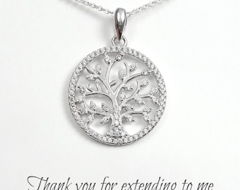 Tree of Life Necklace, Mother-in-Law Gift, Mother of the Groom Gift, Mother of the Bride Gift, Sterling Silver and CZ Tree of Life Necklace
