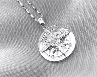 Sterling Silver Compass Necklace, Compass Medallion Necklace, Graduation Gift Necklace, Daughter Graduation Gift, Gift for the Graduate 2024