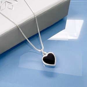 Black Onyx Heart Necklace, Sterling Silver and Black Onyx Heart Necklace, Black Heart, Wife Gift Necklace, Girlfriend Anniversary Gift