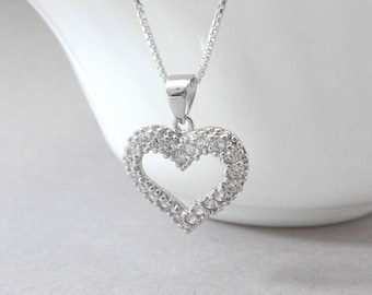 Sterling Silver Heart Necklace, Wedding Necklace, Bridesmaid Gift, Christmas Gift for Her, Christmas Gift for Wife, Gift for Daughter