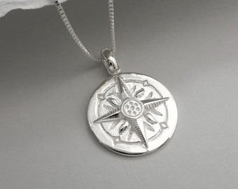 Sterling Silver Compass Necklace, Graduate Gift Necklace, Travel Necklace, Best Friend Gift Compass Necklace, Retirement Gift Necklace