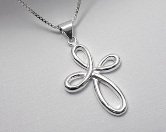 Cross Necklace, Cross Necklace, Christmas Gift, Christmas Necklace, Confirmation Necklace, Gift for Her, Sterling Silver, Godmother Gift