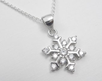 Tiny Silver Snowflake Necklace, Sterling Silver and CZ Snowflake, Christmas Necklace, Christmas Gift, Gift for Daughter, Gift for Her