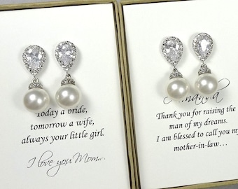 Mother of the Bride Gift / Mother of the Groom Gift Earrings, Swarovski 10mm White  Pearl Earrings, Wedding Earrings, Pearl Earrings