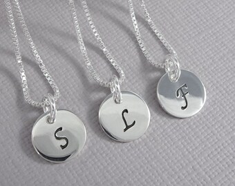 Initial Necklace, Hand Stamped Initial Charm on Sterling Silver Necklace Chain, Monogram Necklace, Letter Necklace, Gift for Her