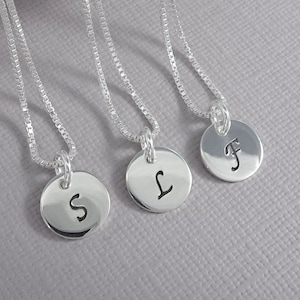 Initial Necklace, Hand Stamped Initial Charm on Sterling Silver Necklace Chain, Monogram Necklace, Letter Necklace, Gift for Her