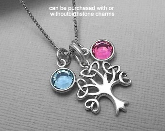 Tree of Life Necklace, Gift for Mom, Gift for Grandmother, Tree of Life Necklace with Birthstone Charms, Christmas Gift For Mother in Law