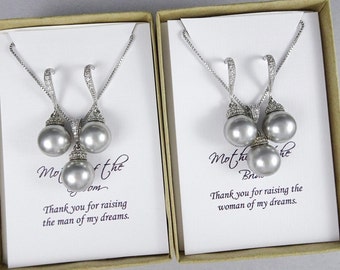 Swarovski Grey Pearl Wedding Jewelry Set, Grey Pearl Gift for Mom, Mother of the Groom Mother of the Bride Gift, Grey Wedding Jewelry Set