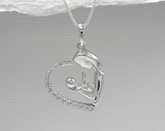 Mother and Child Necklace, Sterling Silver and CZ Mother and Child Necklace, Gift for New Mom, New Mom Gift, Baby Shower Gift, Gift for Wife