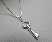 Tiny Sterling Silver Key Necklace, Sterling Silver Key Pendant on Sterling Silver Necklace Chain, Silver Necklace, Gift for Her