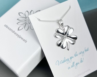 Collier trèfle à quatre feuilles, collier trèfle en argent sterling cadeau bijoux porte-bonheur, bijoux pour la Saint-Patrick