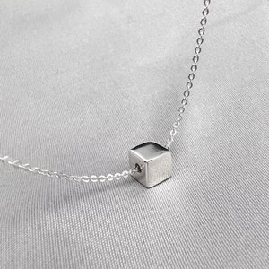 Sterling Silver Cube Necklace, Minimalist Necklace, Choker Necklace, Layering Necklace, Silver Jewelry, Gift for Her, Gift for Mom or Aunt
